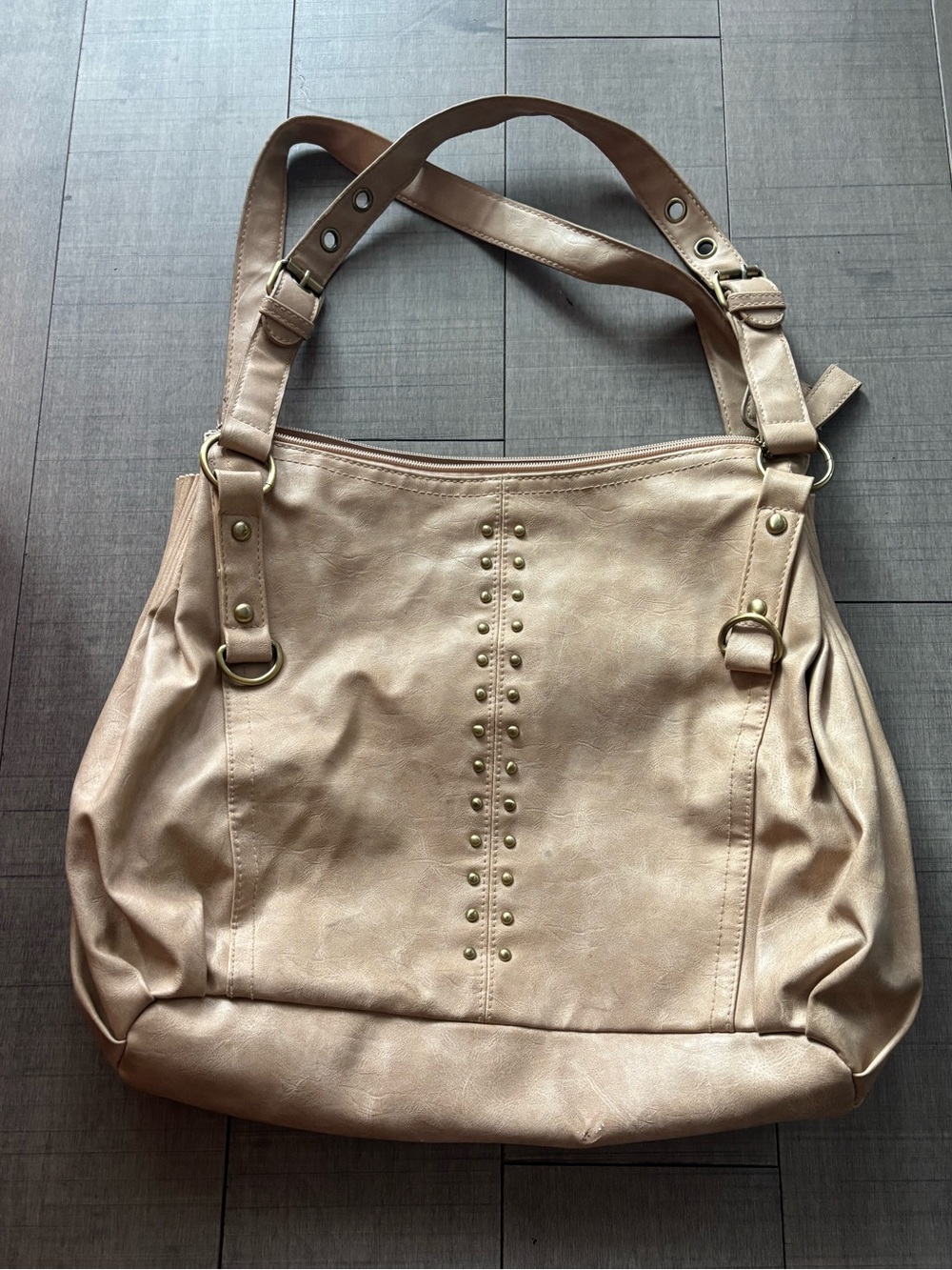 🌺3/$10🌺Y2K Beige Studded Oversized Saddle Shaped Shoulder Bag